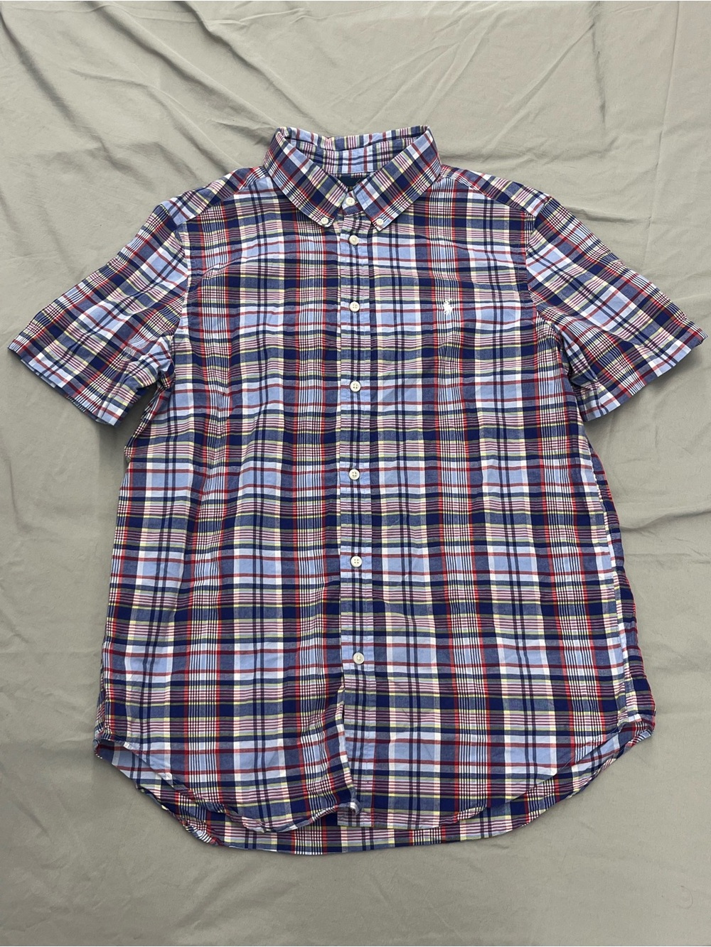 Ralph Lauren Short-Sleeve Plaid Button-Down Shirt Boys Size XL 18/20